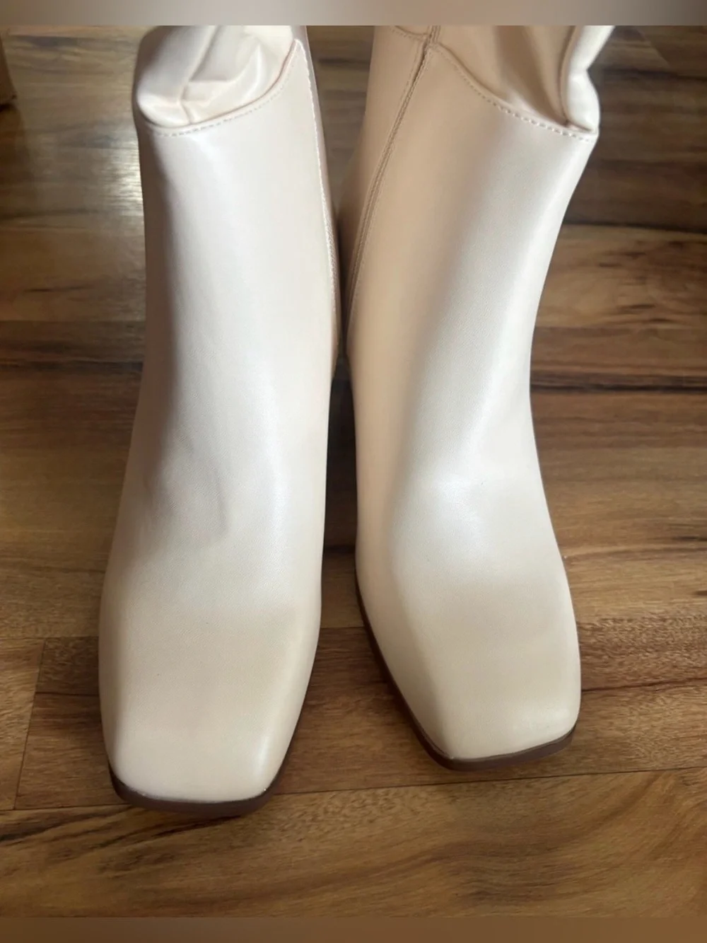 Women's Over-the-Knee Cream Leather Block Heel Boots